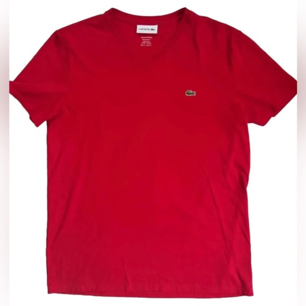 LACOSTE 100% PIMA COTTON Made in Peru 🇵🇪 v-neck short sleeve T shirt MEDIUM